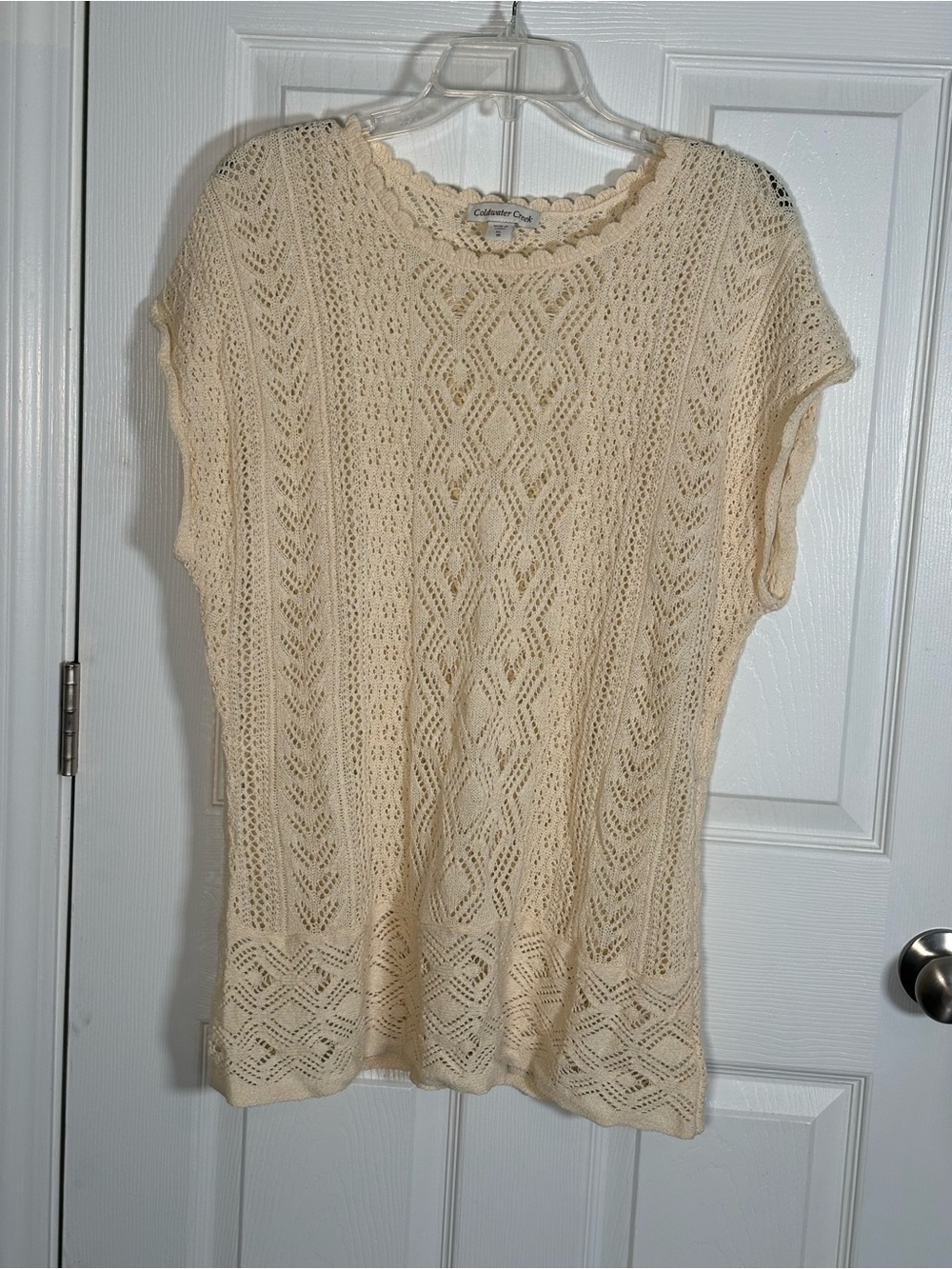 Coldwater Creek Cream Crochet Short Sleeve Knit Top Size XL 16